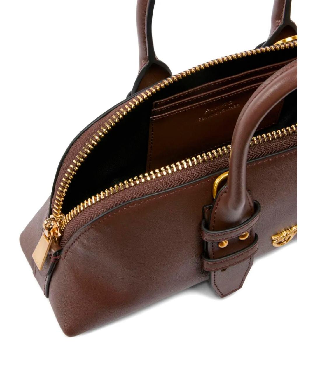 PINKO Коричневая кожаная сумка с короткими ручками, фото 3