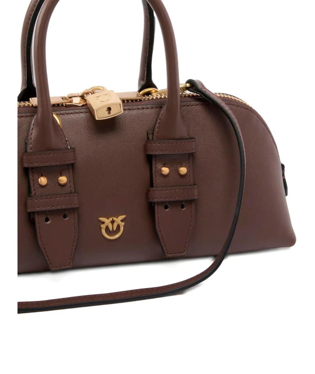 PINKO Коричневая кожаная сумка с короткими ручками, фото 4