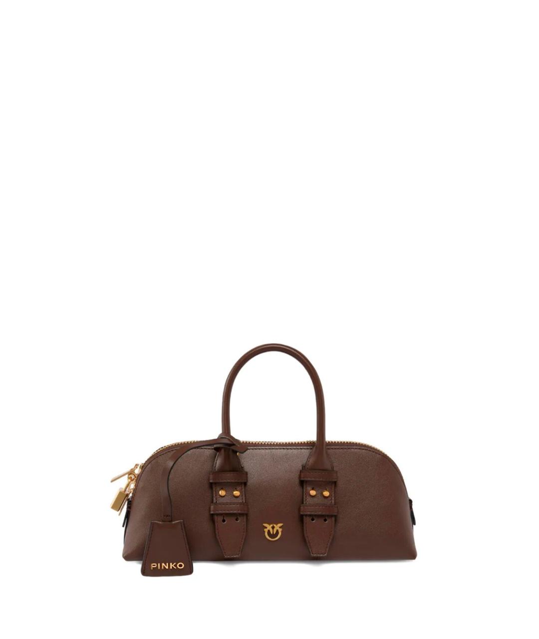 PINKO Коричневая кожаная сумка с короткими ручками, фото 1