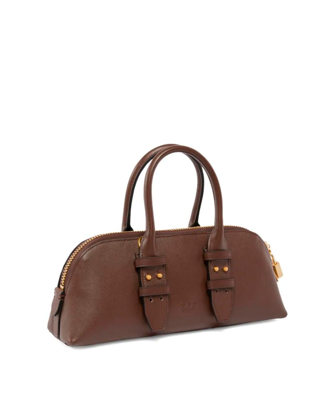 PINKO Коричневая кожаная сумка с короткими ручками, фото 2