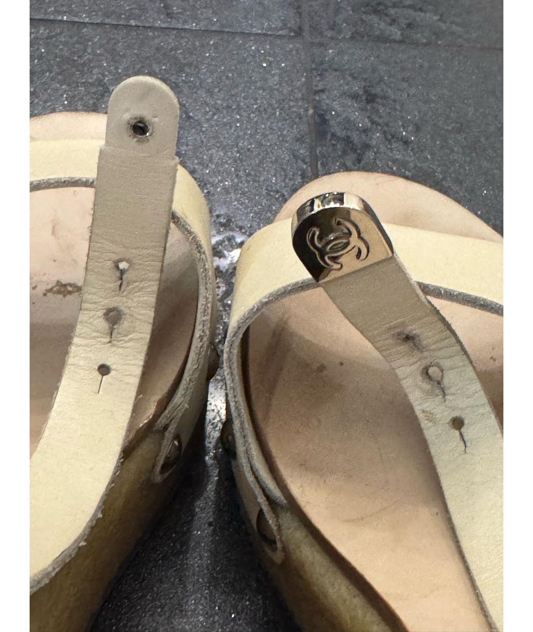 CHANEL Бежевые кожаные босоножки, фото 6