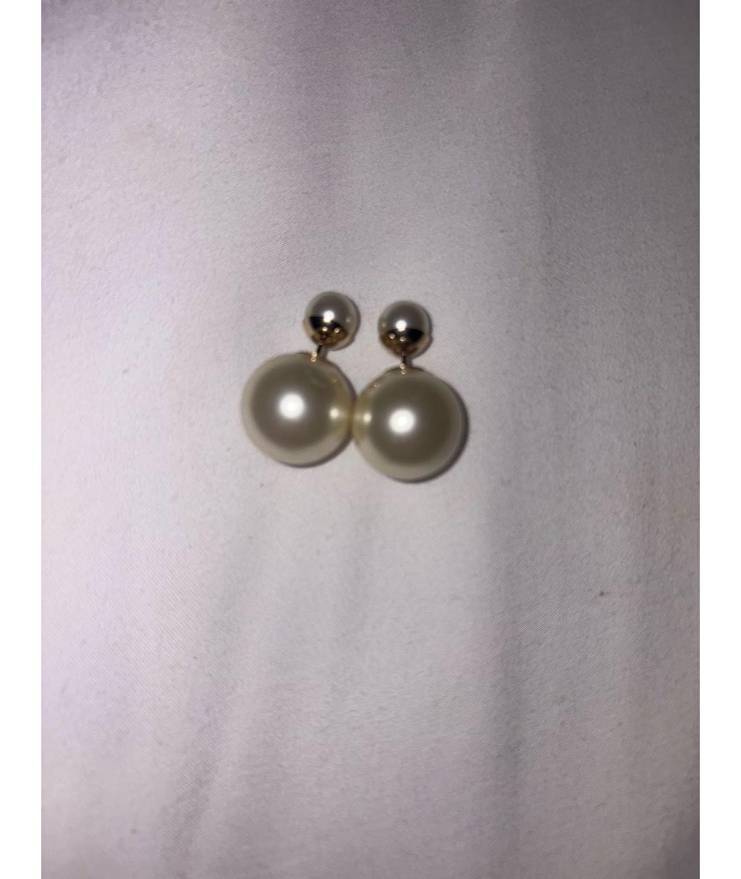 CHRISTIAN DIOR Белые металлические серьги, фото 2