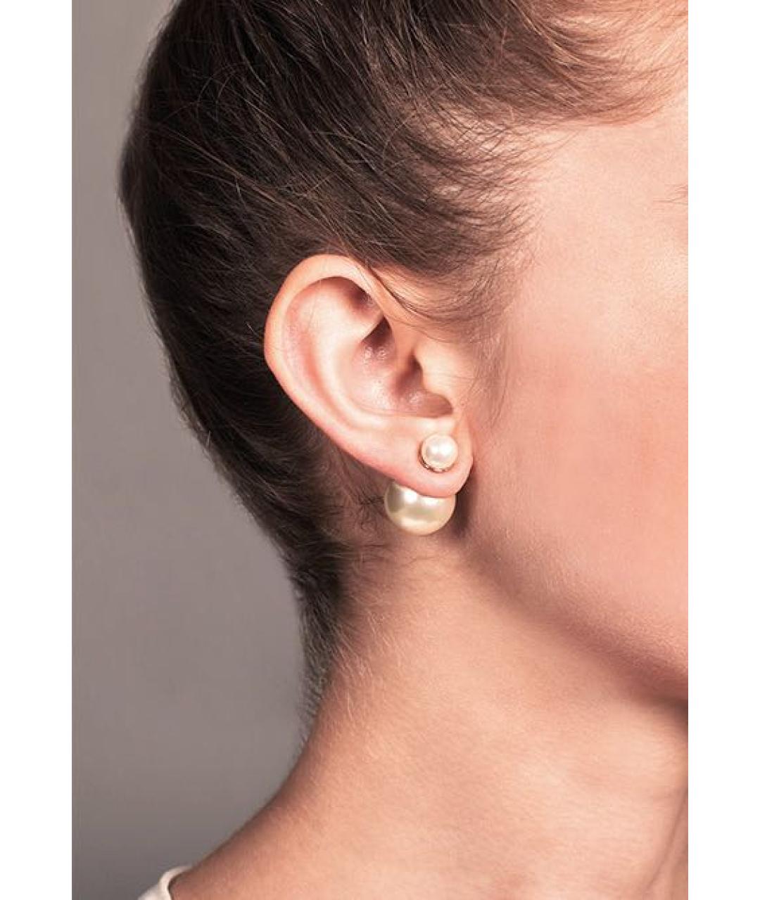 CHRISTIAN DIOR Белые металлические серьги, фото 4