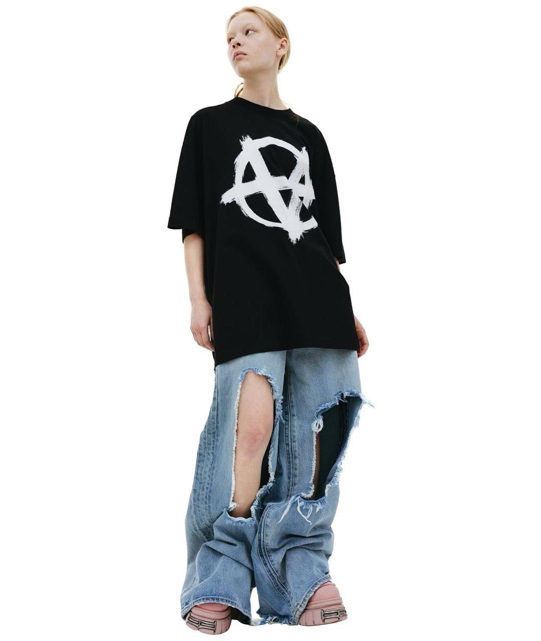 VETEMENTS Черная хлопковая футболка, фото 8