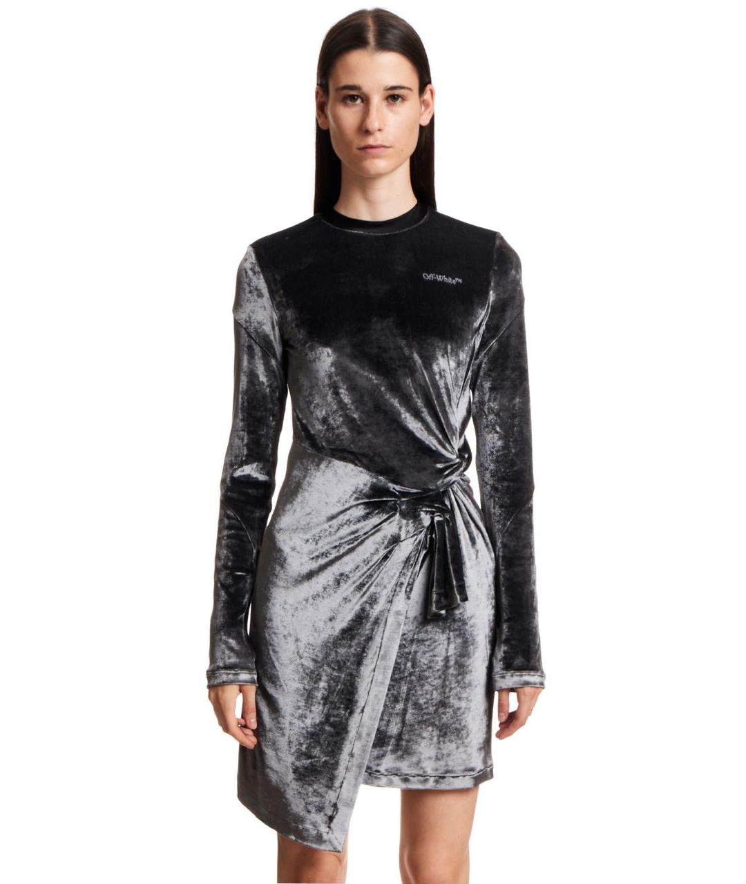 OFF-WHITE Серое бархатное коктейльное платье, фото 5