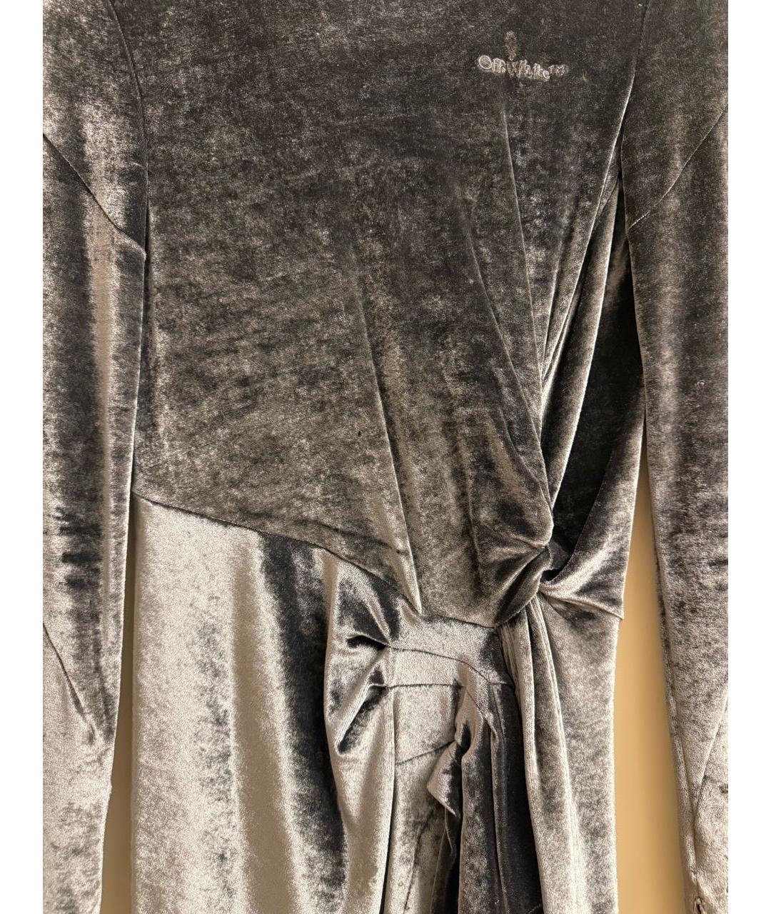 OFF-WHITE Серое бархатное коктейльное платье, фото 4