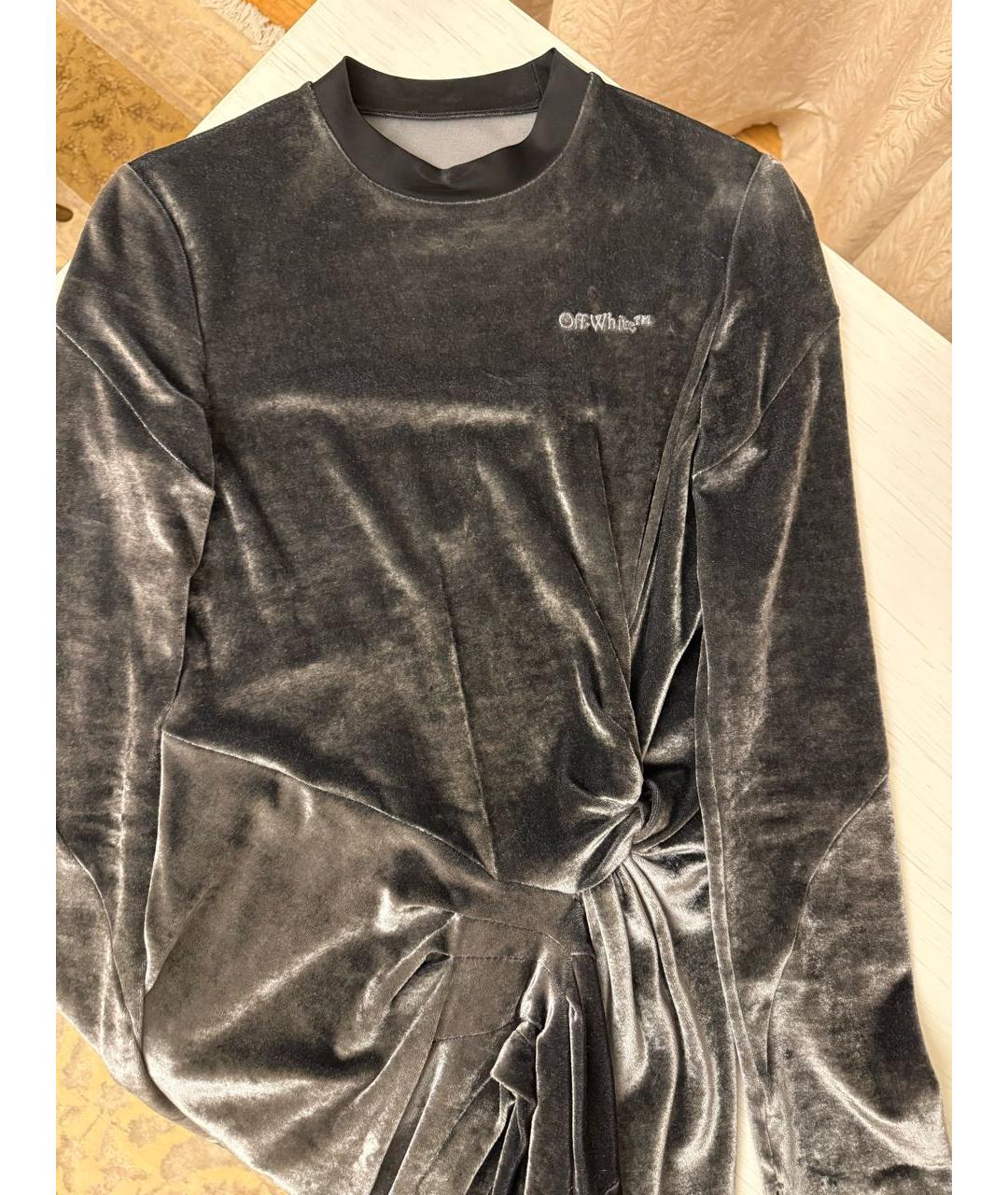 OFF-WHITE Серое бархатное коктейльное платье, фото 3