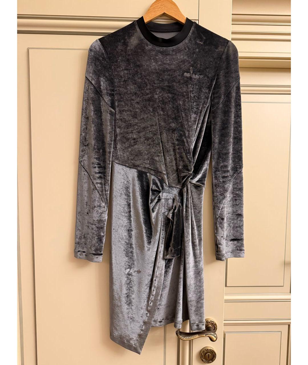 OFF-WHITE Серое бархатное коктейльное платье, фото 7