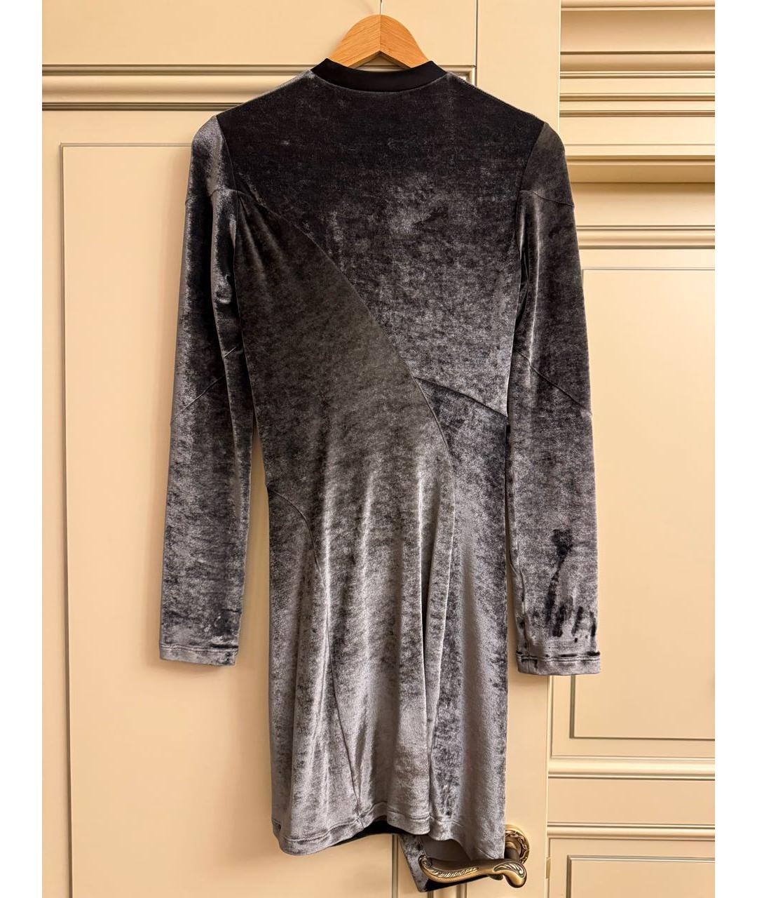 OFF-WHITE Серое бархатное коктейльное платье, фото 2