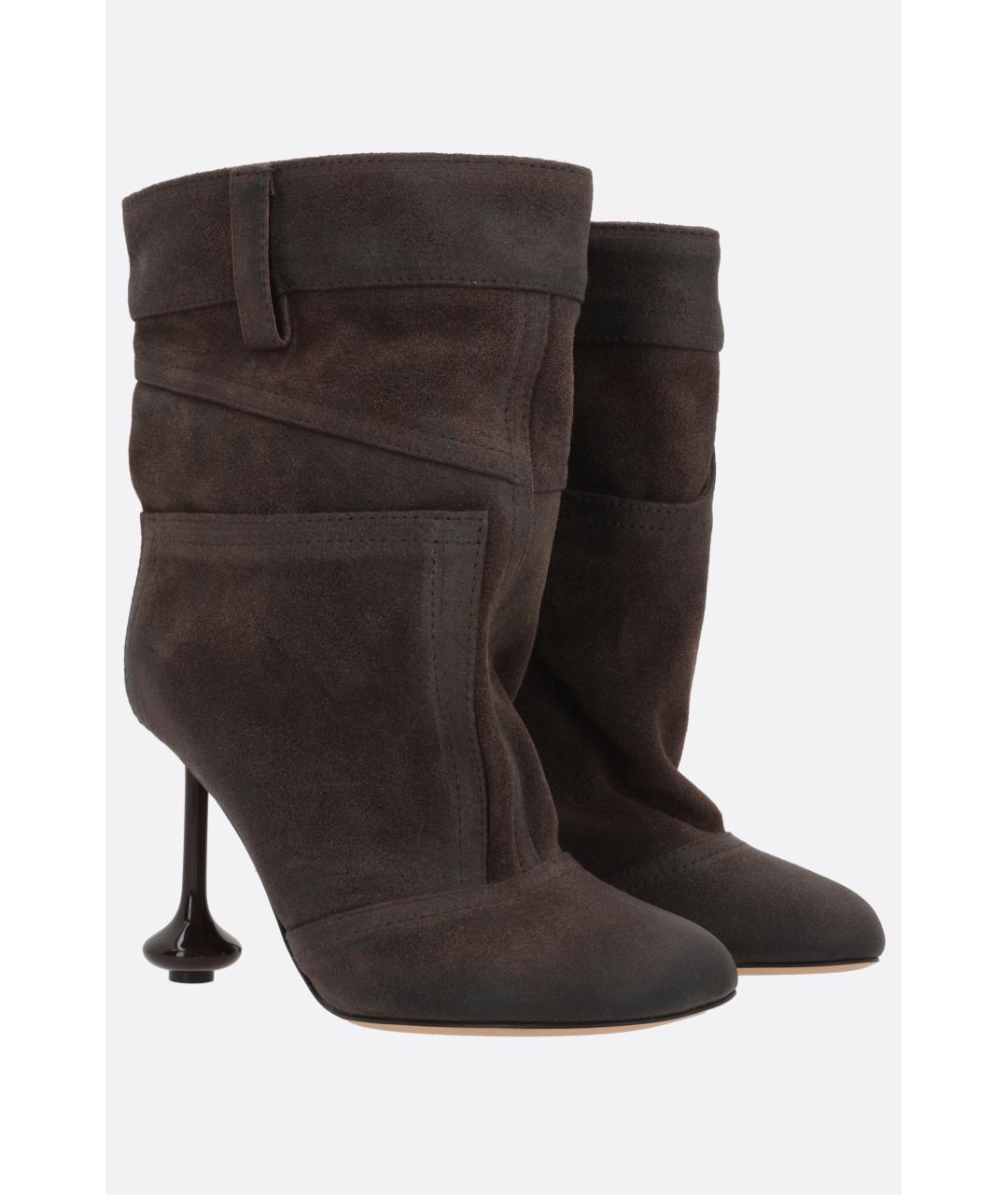 LOEWE Коричневые замшевые ботильоны, фото 2