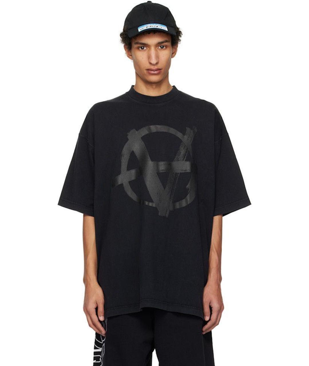 VETEMENTS Черная хлопковая футболка, фото 5