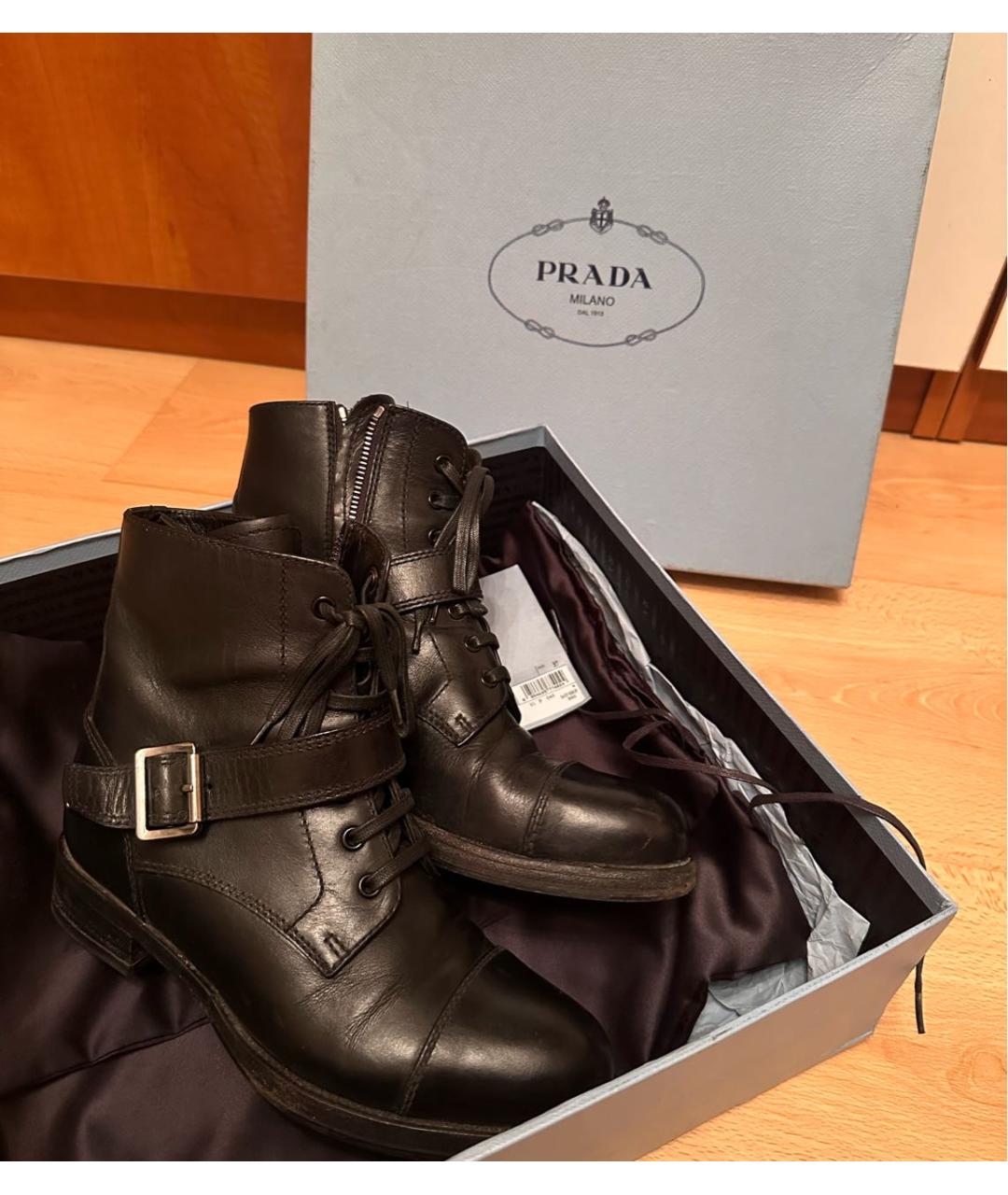 PRADA Черные кожаные ботинки, фото 7