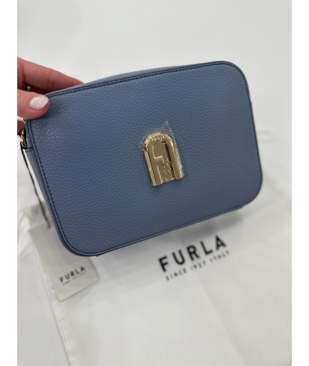 FURLA Голубая кожаная сумка через плечо, фото 5