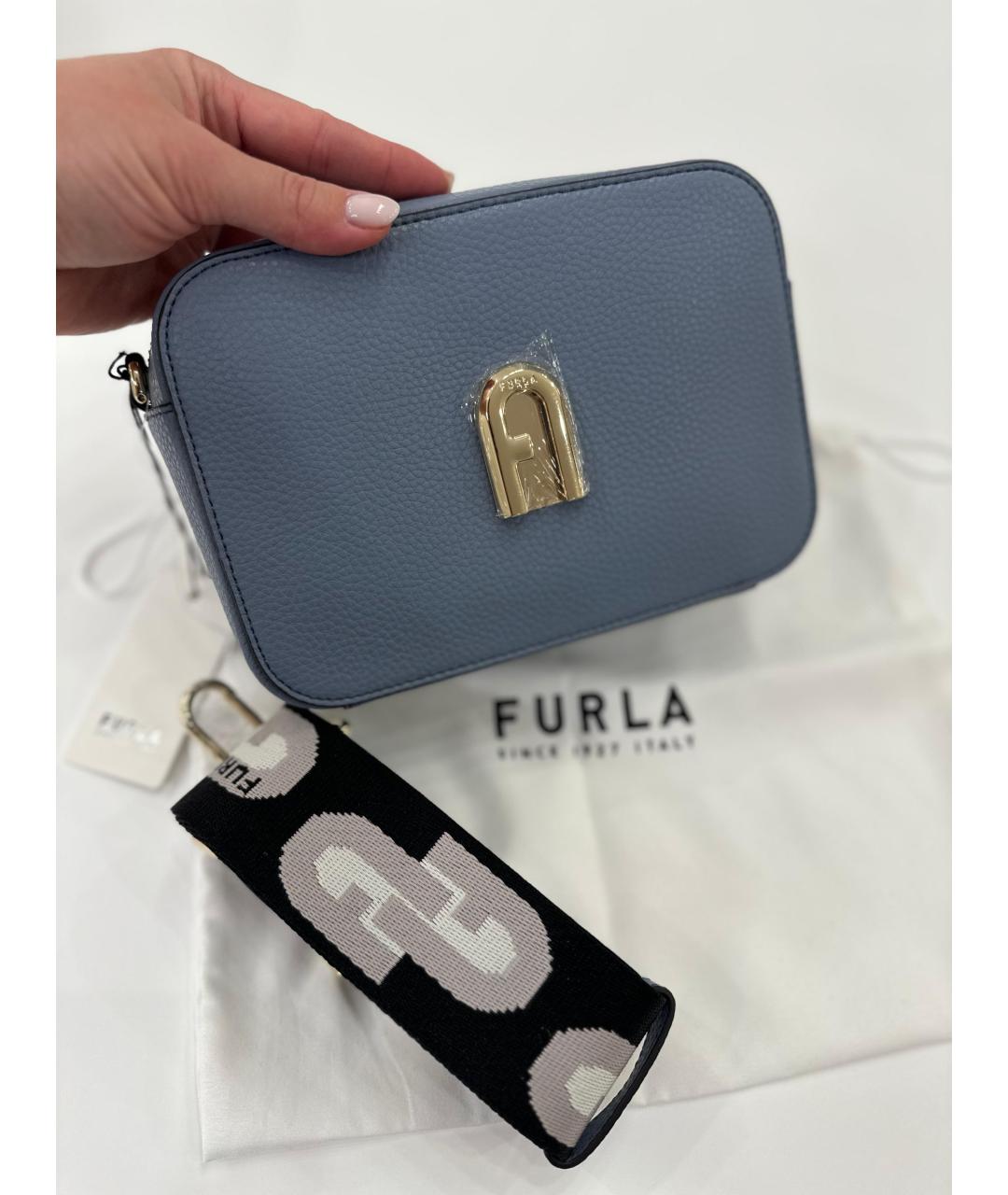 FURLA Голубая кожаная сумка через плечо, фото 7