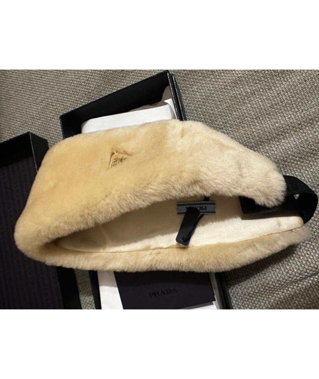 PRADA Бежевая шерстяная повязка на голову, фото 3