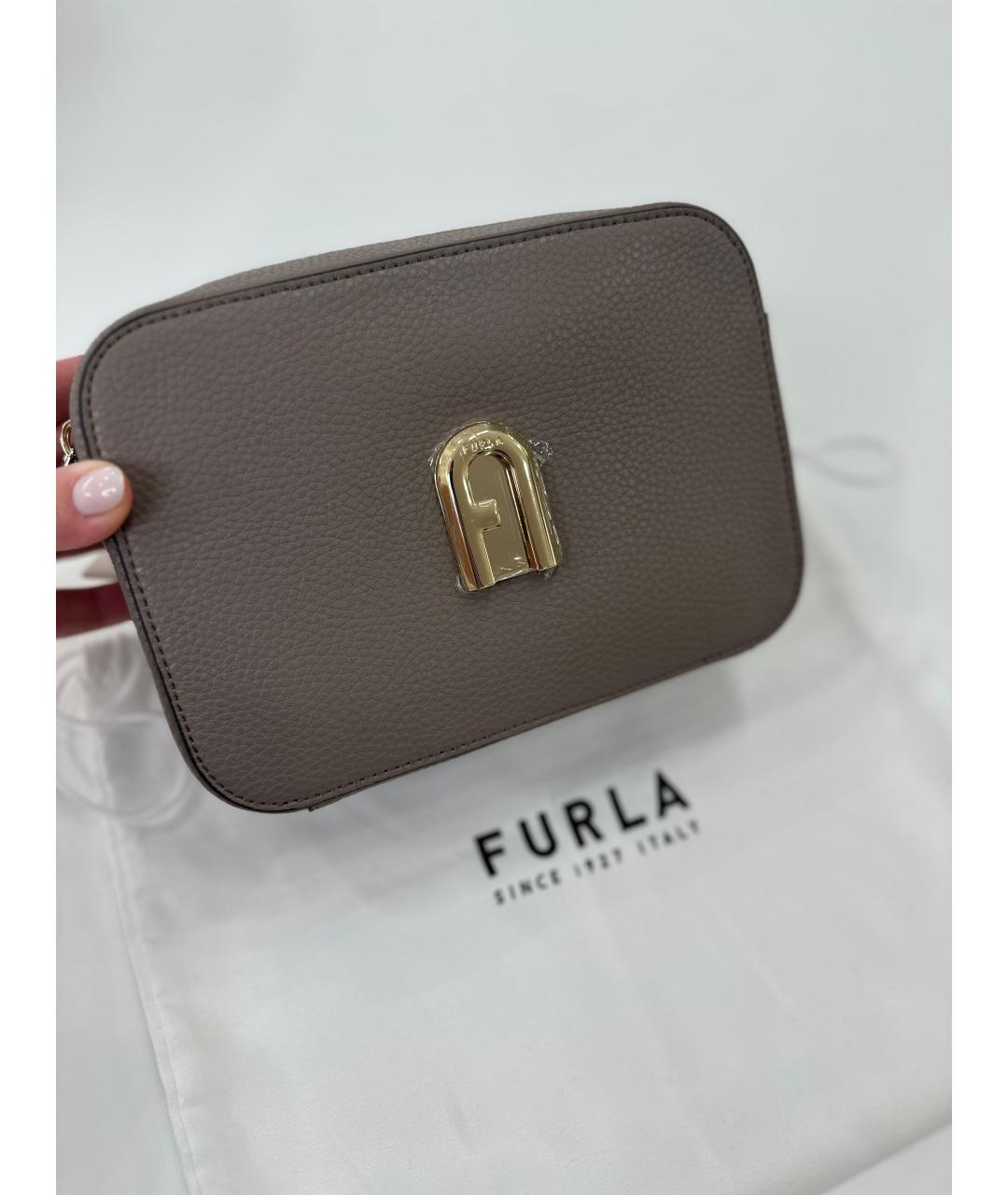 FURLA Серая кожаная сумка через плечо, фото 3