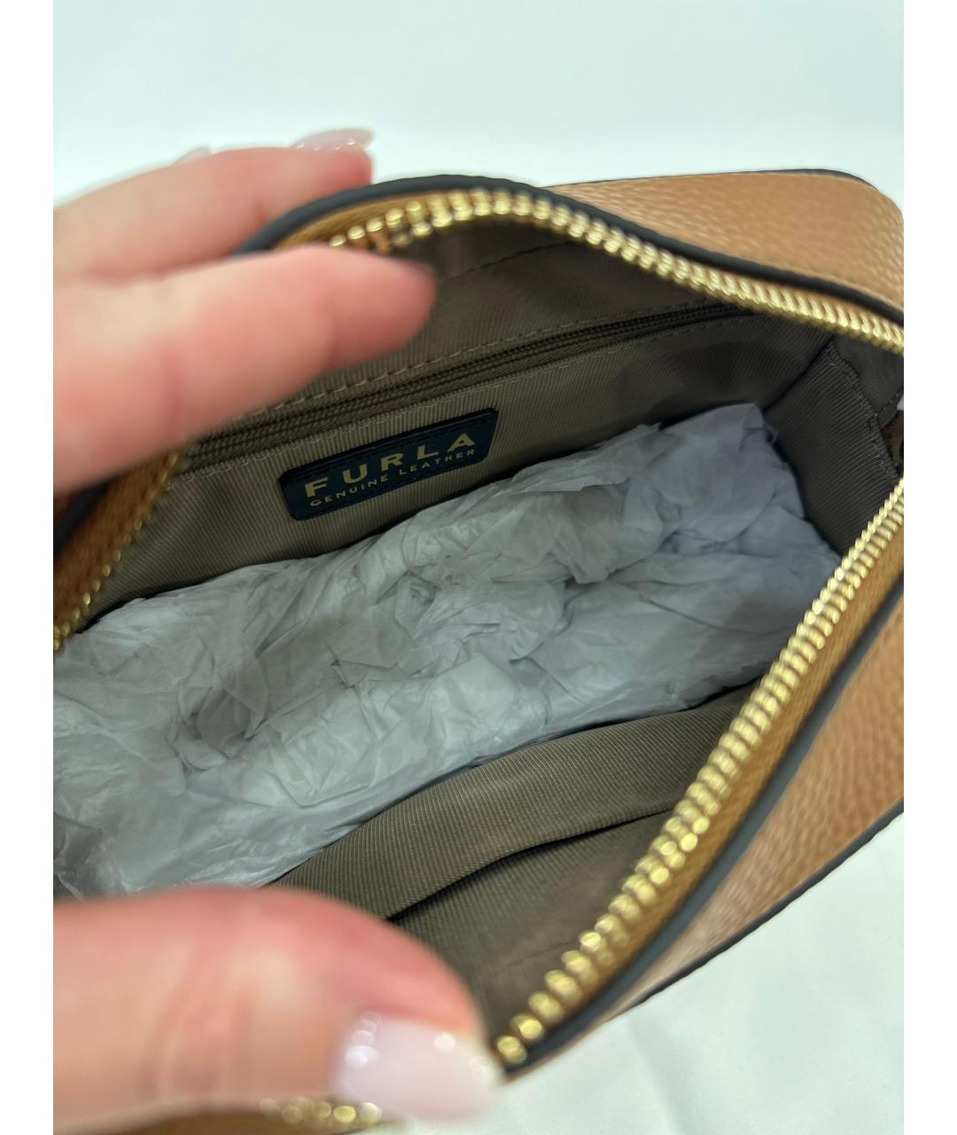 FURLA Коричневая кожаная сумка через плечо, фото 5