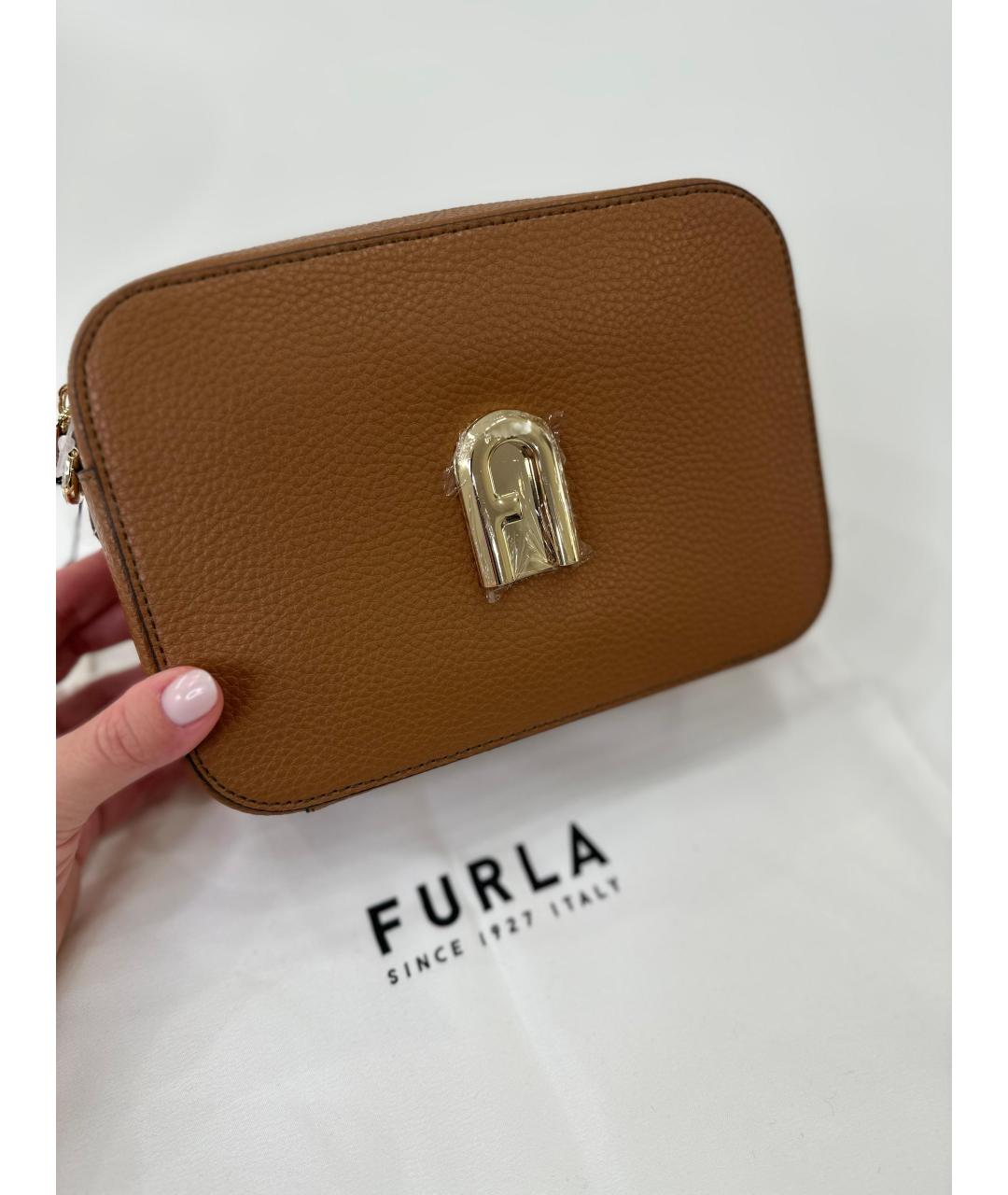 FURLA Коричневая кожаная сумка через плечо, фото 3