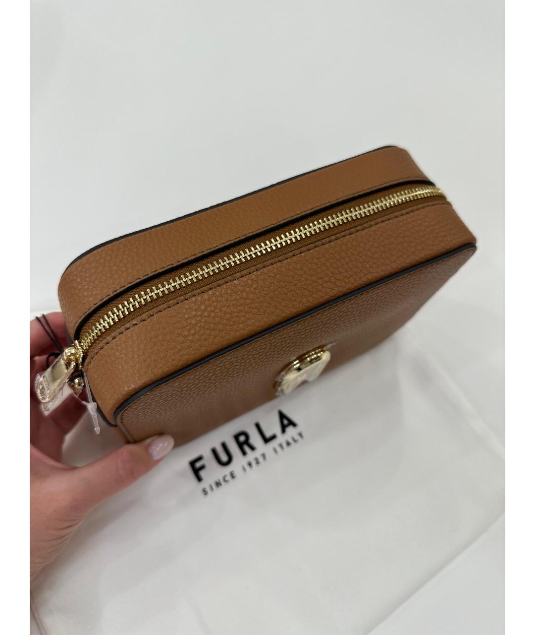 FURLA Коричневая кожаная сумка через плечо, фото 4