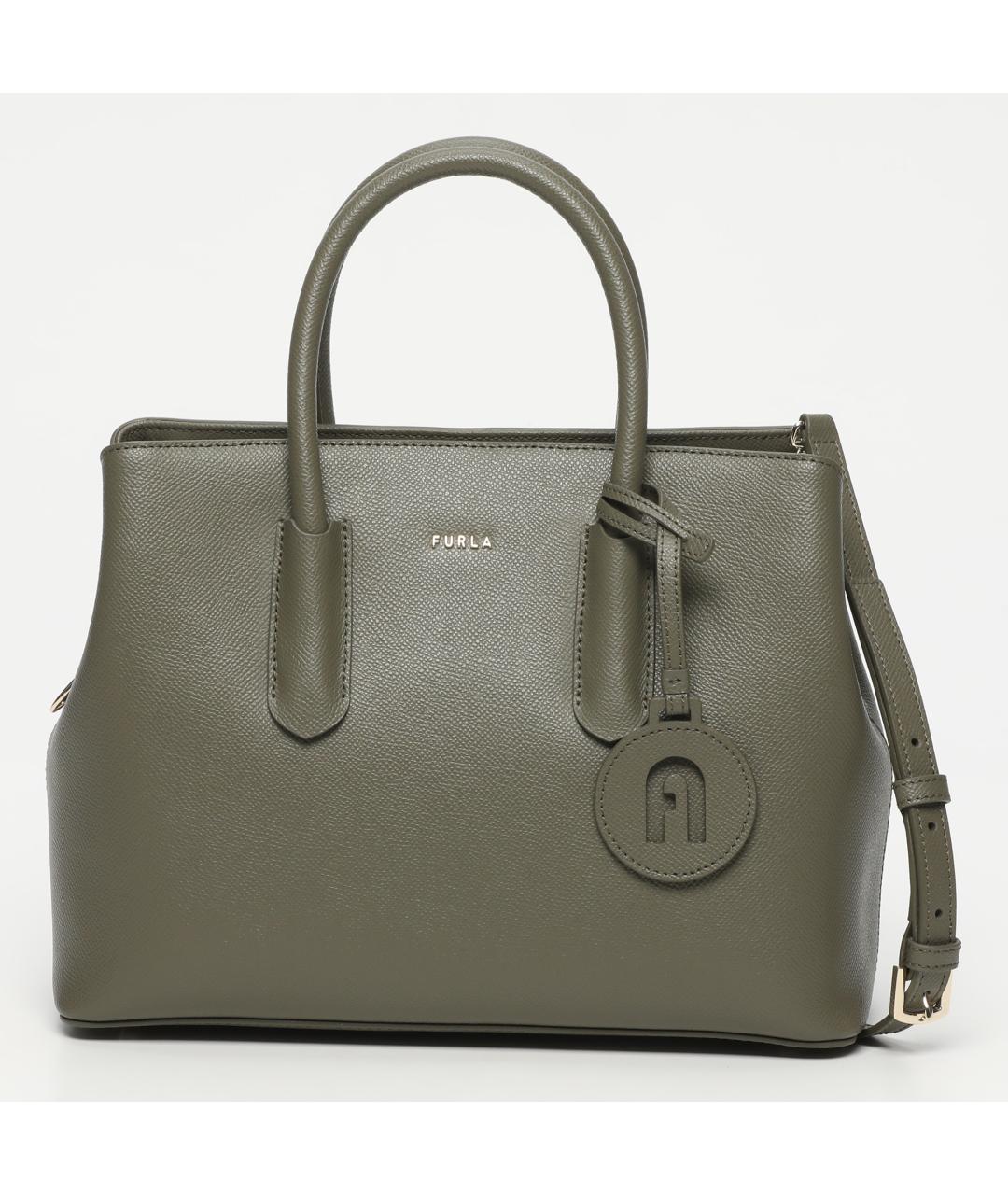 FURLA Хаки кожаная сумка с короткими ручками, фото 6