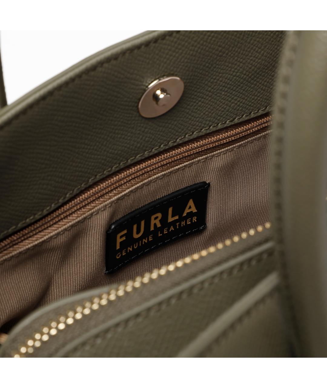 FURLA Хаки кожаная сумка с короткими ручками, фото 4