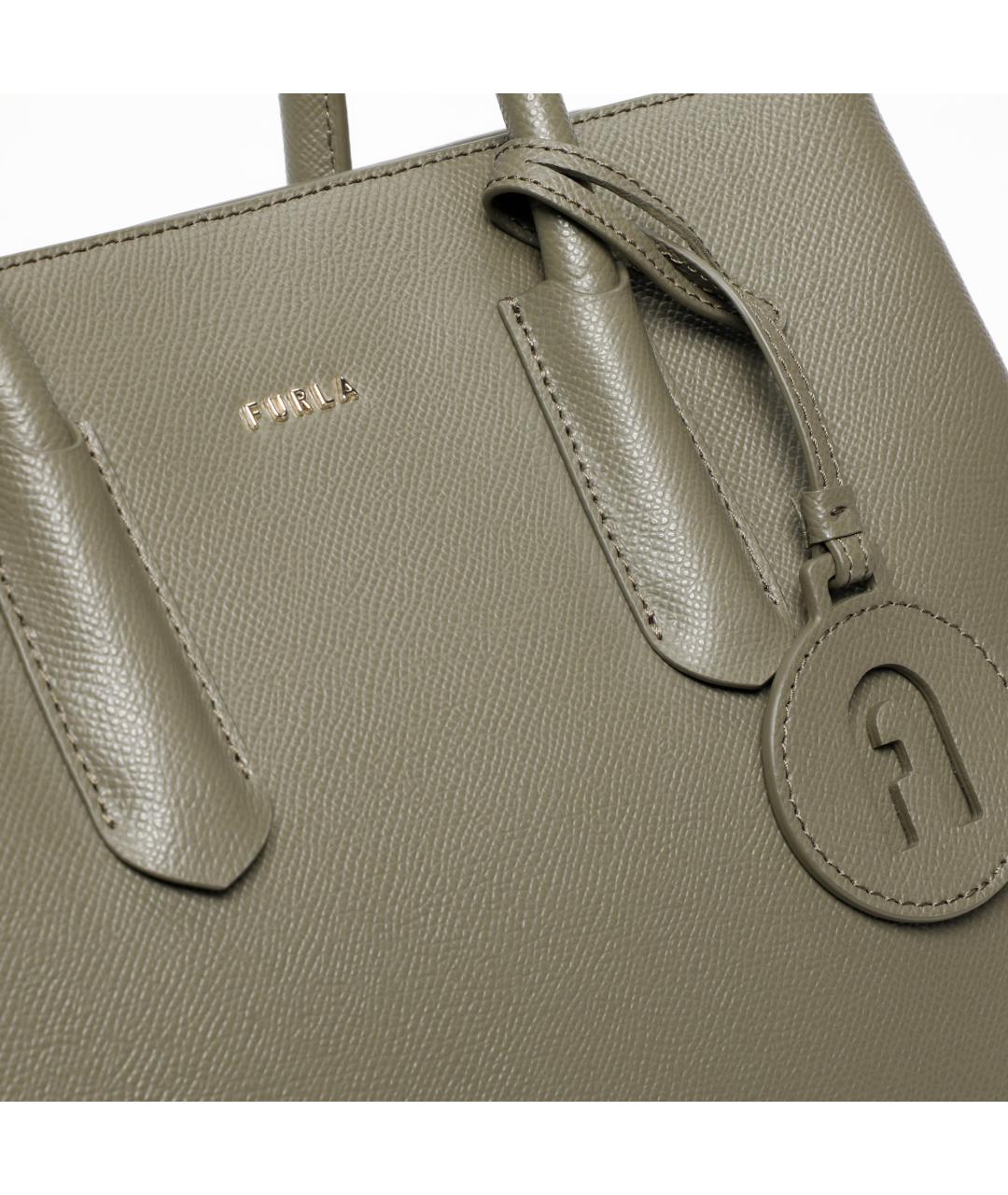 FURLA Хаки кожаная сумка с короткими ручками, фото 5