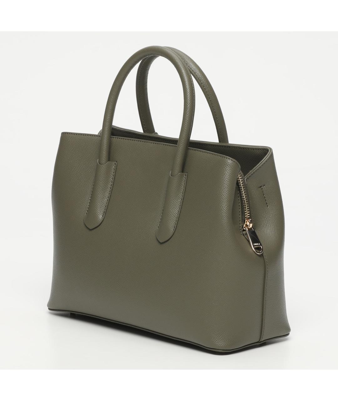 FURLA Хаки кожаная сумка с короткими ручками, фото 3