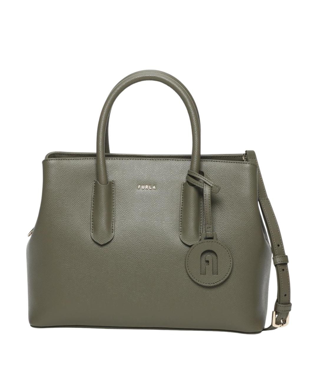 FURLA Хаки кожаная сумка с короткими ручками, фото 1