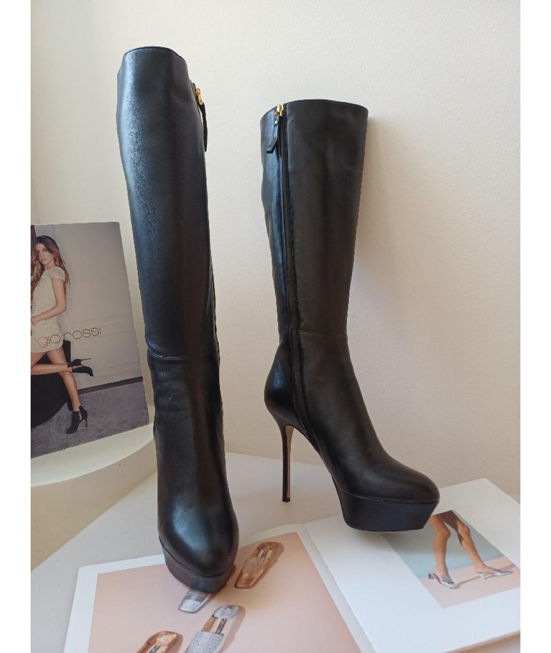 SERGIO ROSSI Черные кожаные сапоги, фото 5