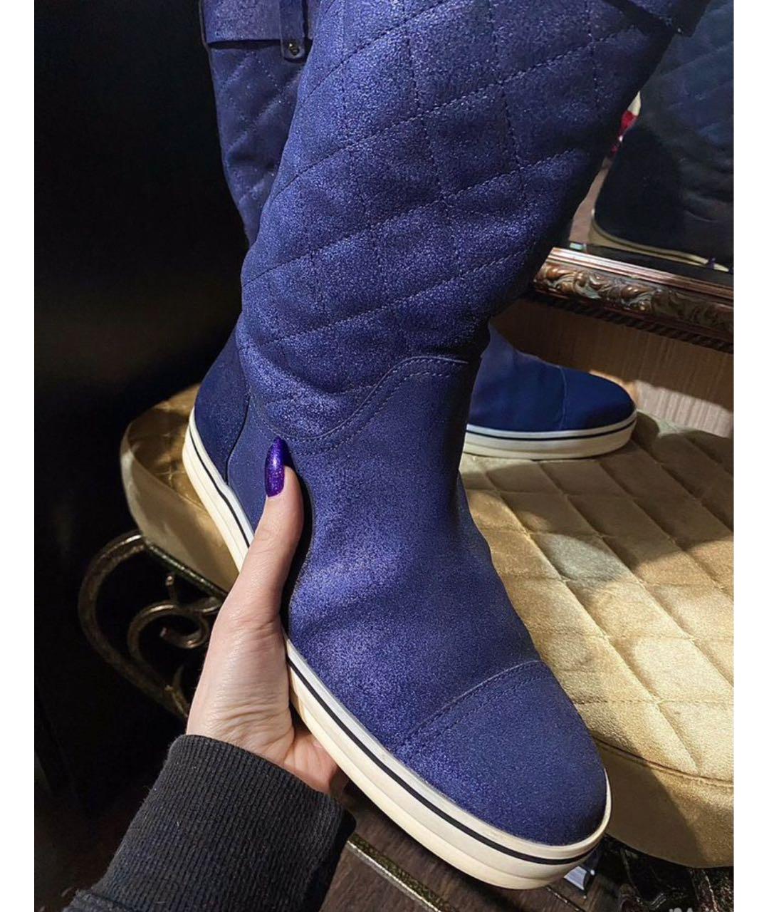 CHANEL Синие кожаные сапоги, фото 2