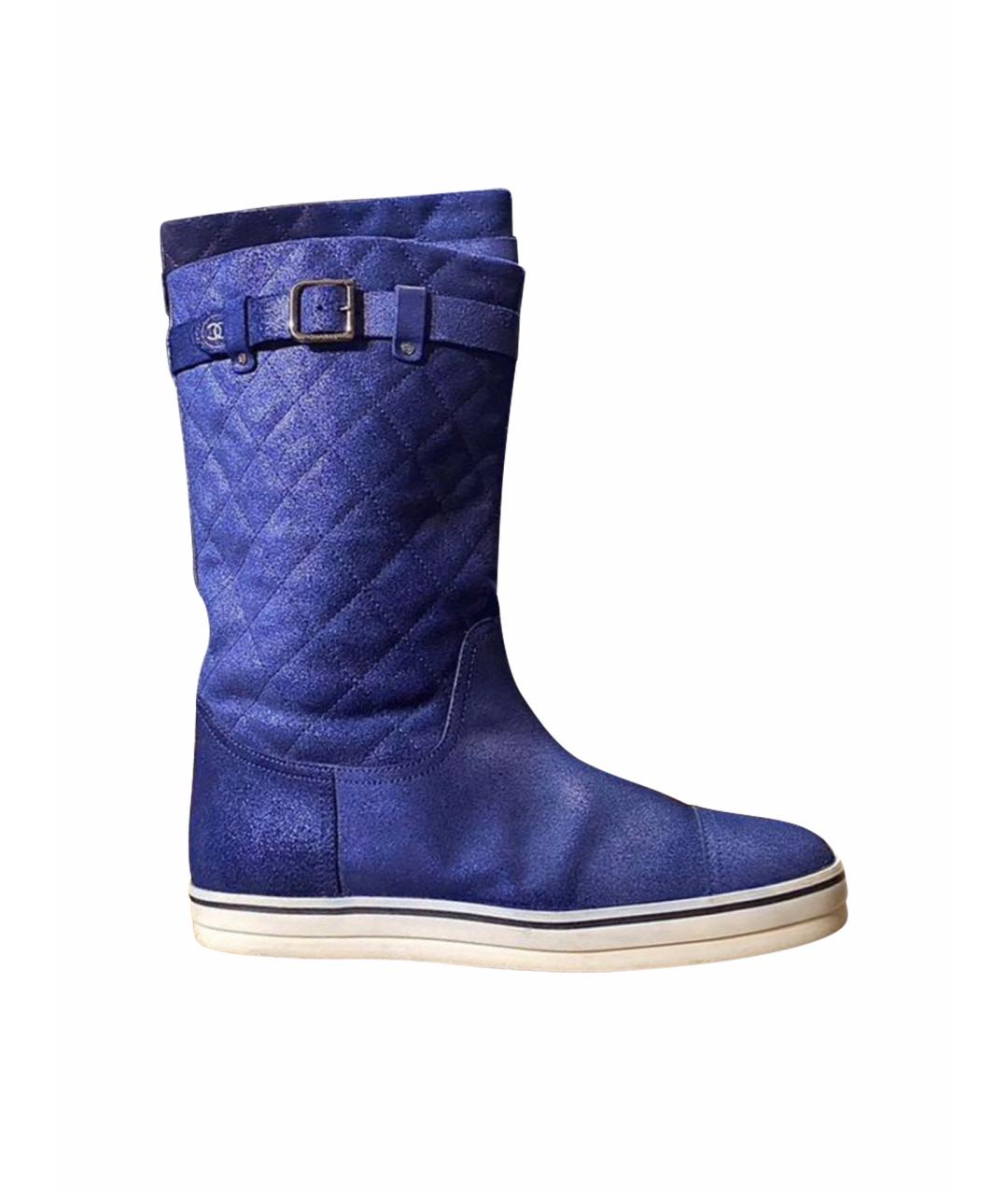 CHANEL Синие кожаные сапоги, фото 1