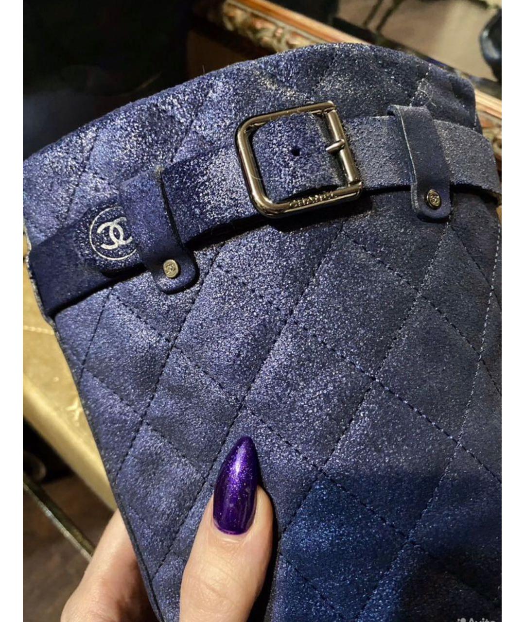 CHANEL Синие кожаные сапоги, фото 5