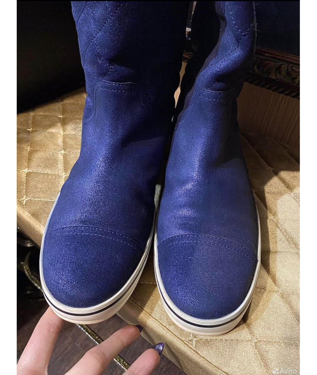 CHANEL Синие кожаные сапоги, фото 3