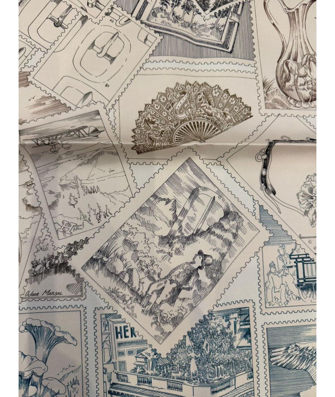 HERMES Бежевый шелковый платок, фото 5