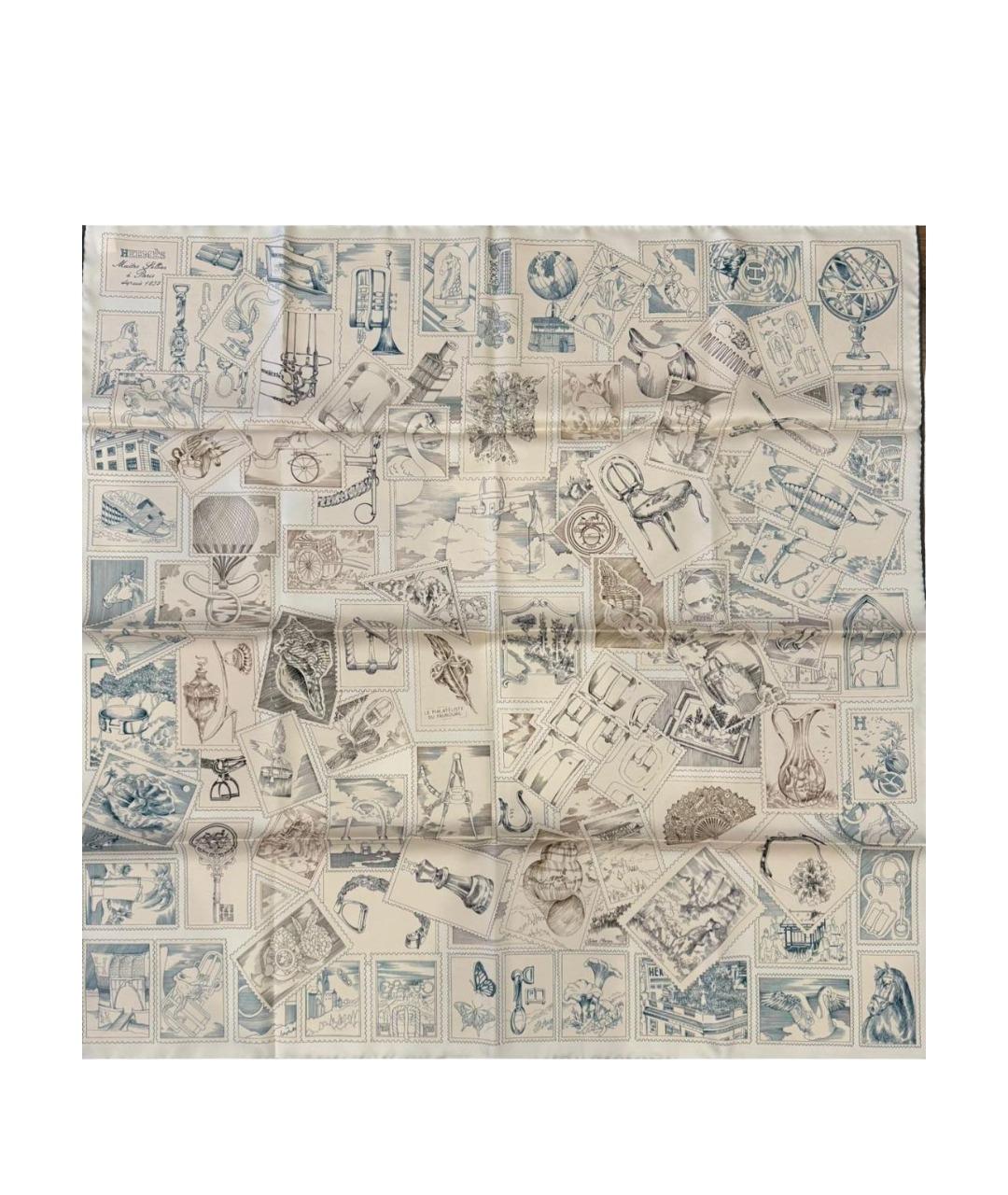 HERMES Бежевый шелковый платок, фото 1