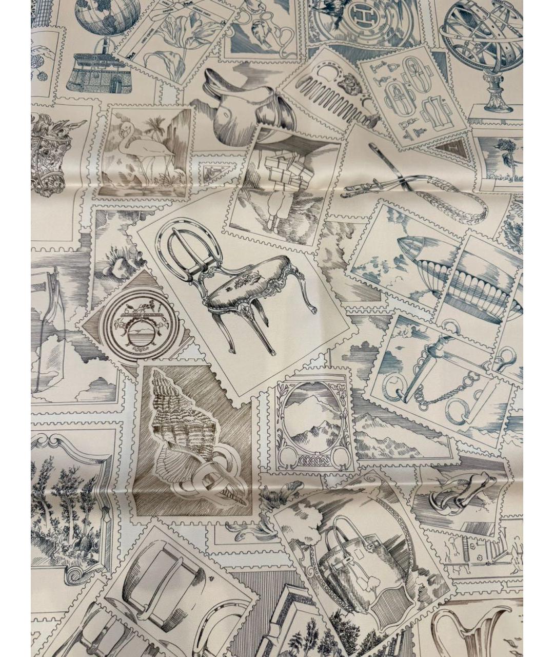 HERMES Бежевый шелковый платок, фото 4