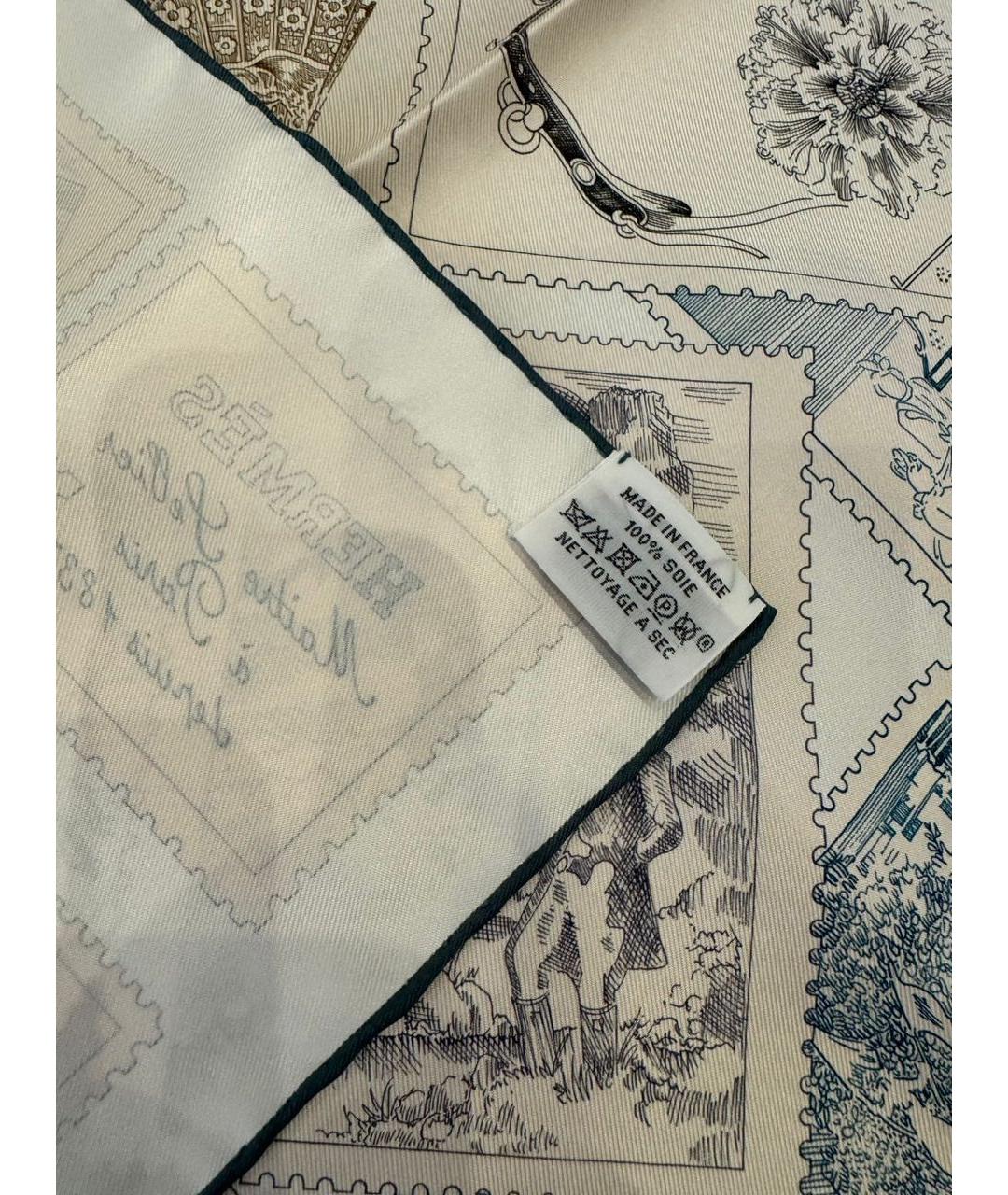 HERMES Бежевый шелковый платок, фото 6