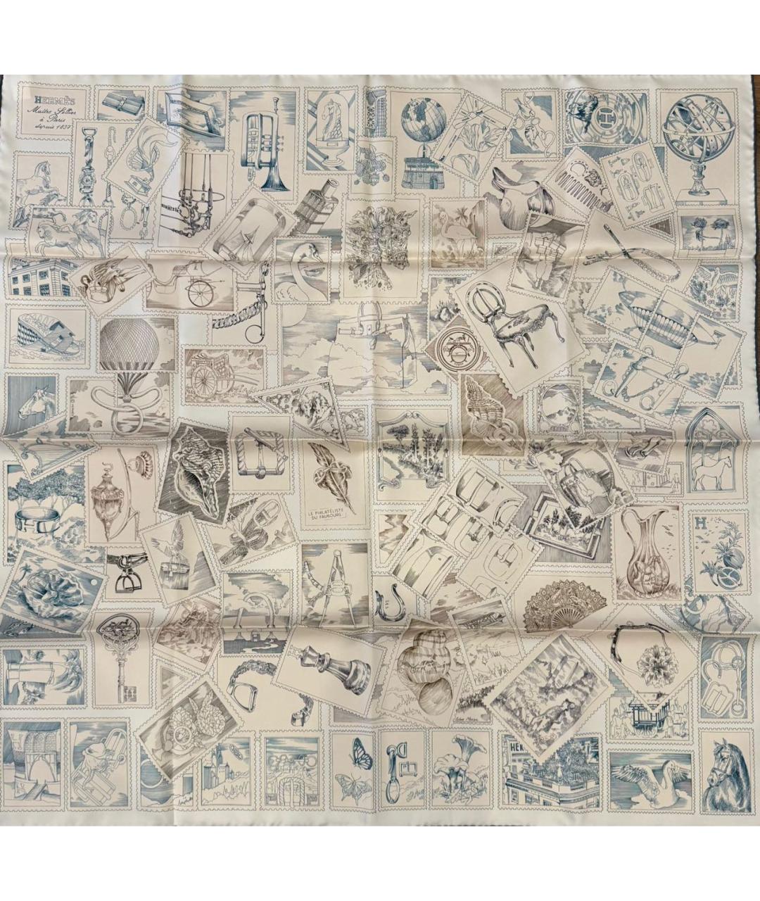 HERMES Бежевый шелковый платок, фото 7