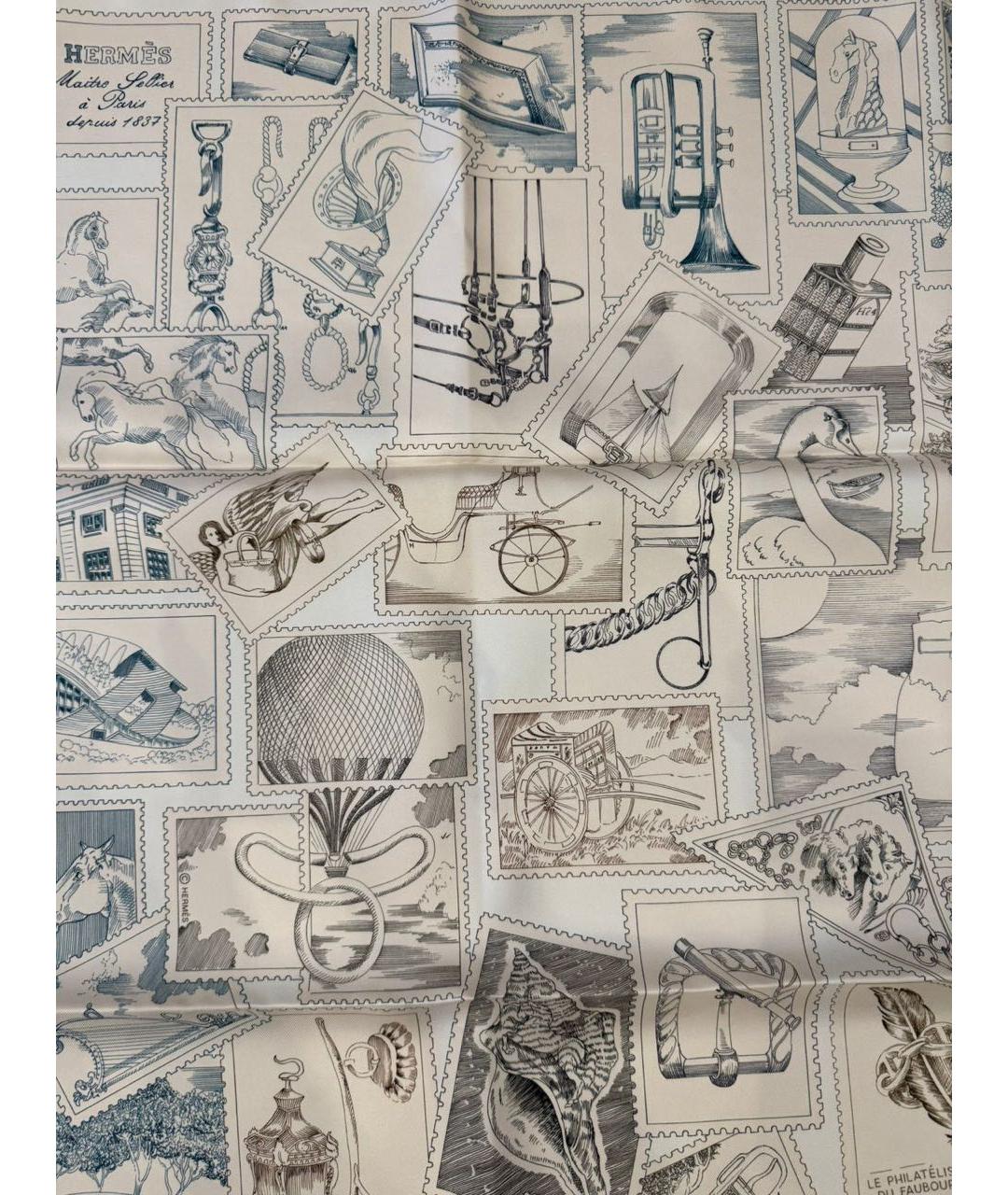 HERMES Бежевый шелковый платок, фото 2