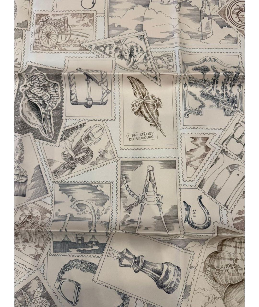 HERMES Бежевый шелковый платок, фото 3