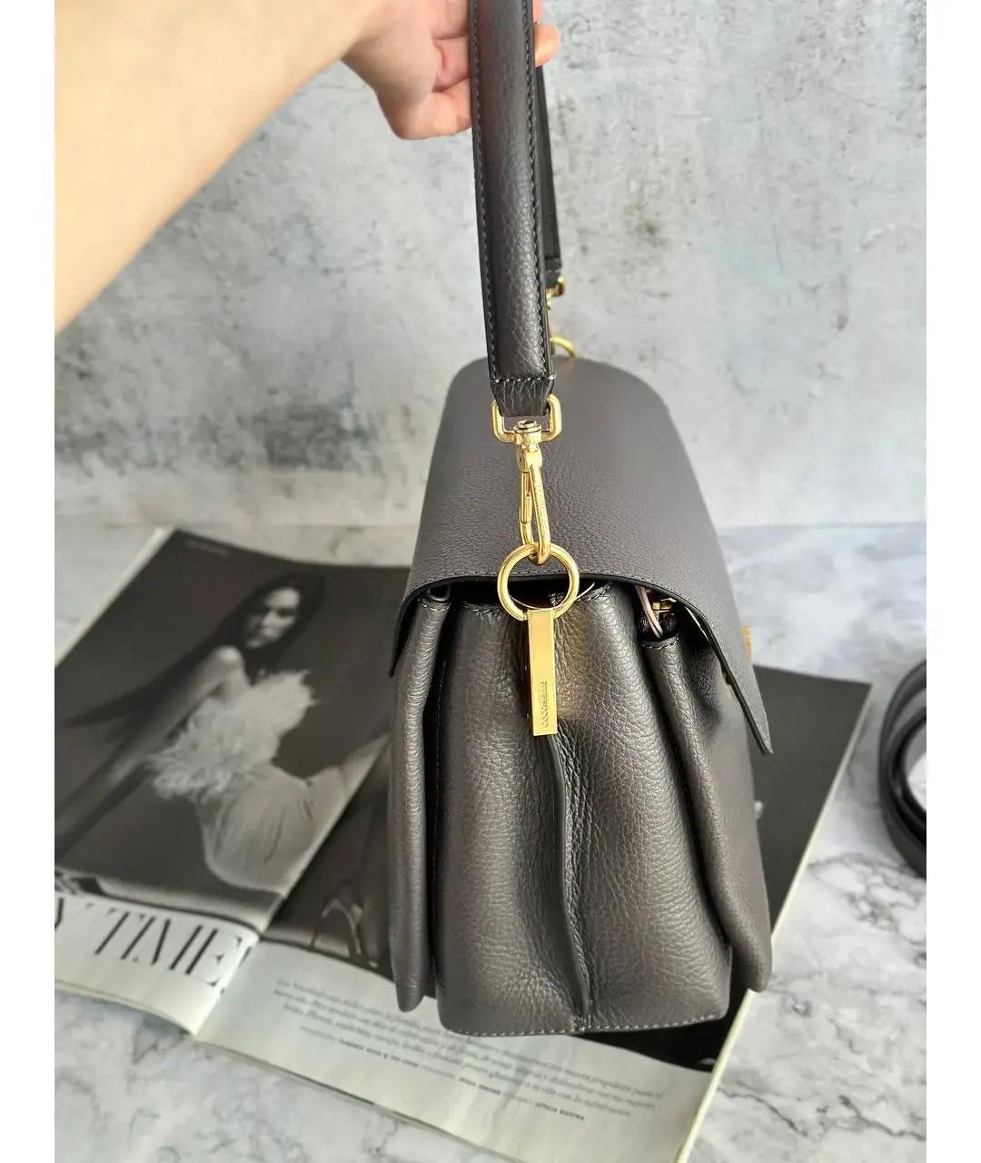 COCCINELLE Серая кожаная сумка с короткими ручками, фото 3