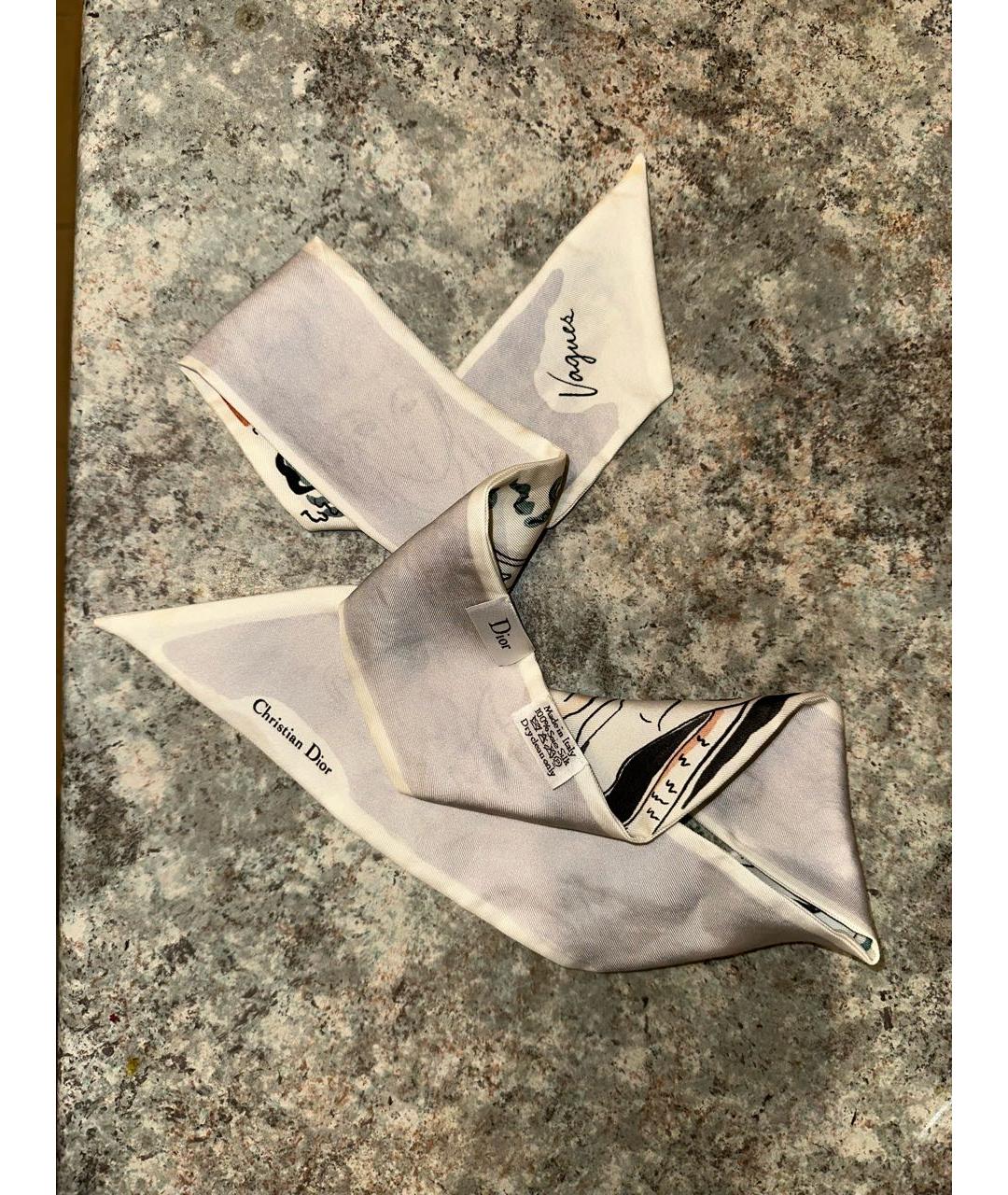 CHRISTIAN DIOR Белый шелковый шарф, фото 3