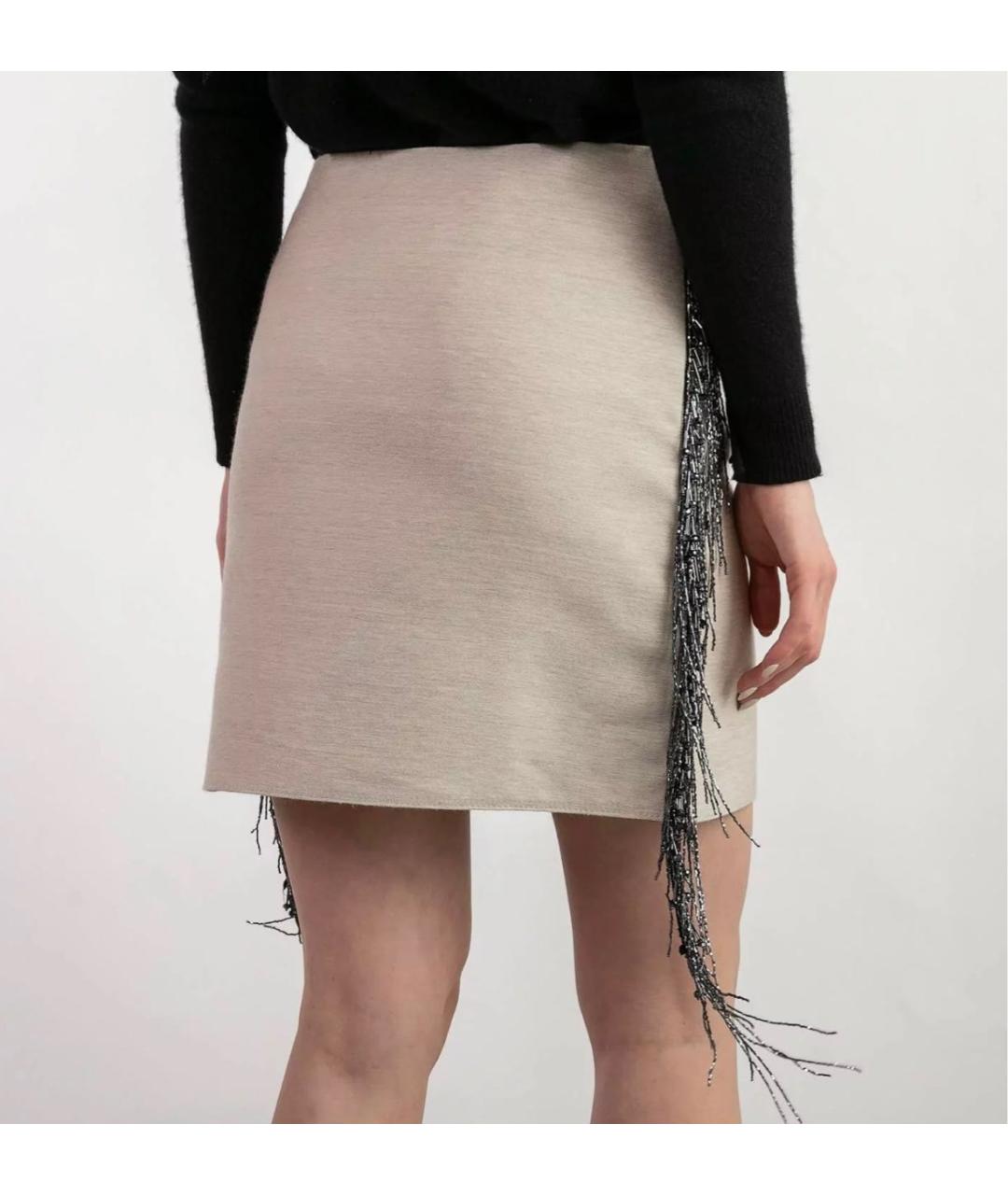 LANVIN Бежевая шерстяная юбка мини, фото 3