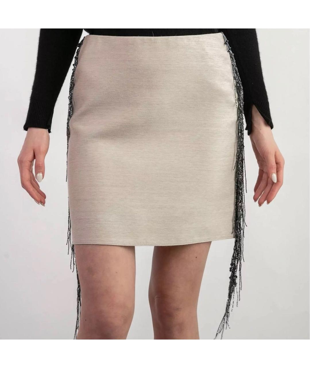 LANVIN Бежевая шерстяная юбка мини, фото 2