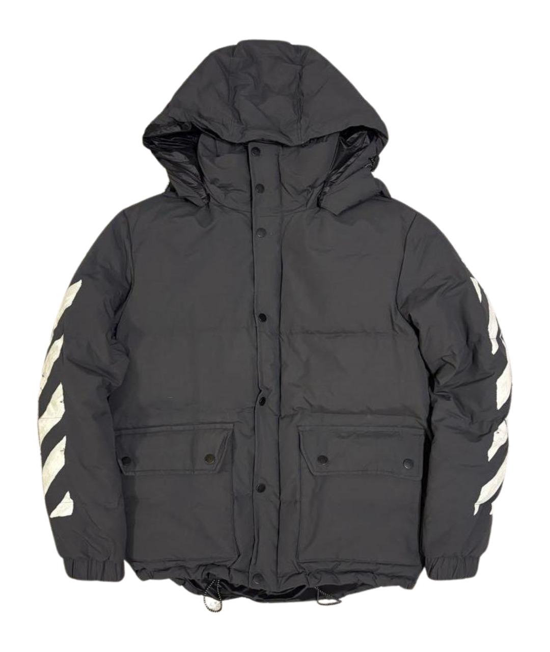 OFF-WHITE Антрацитовый хлопковый пуховик, фото 1