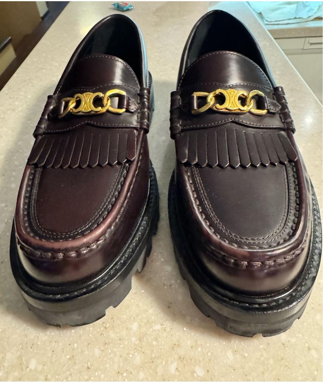 CELINE Бордовые кожаные лоферы, фото 4