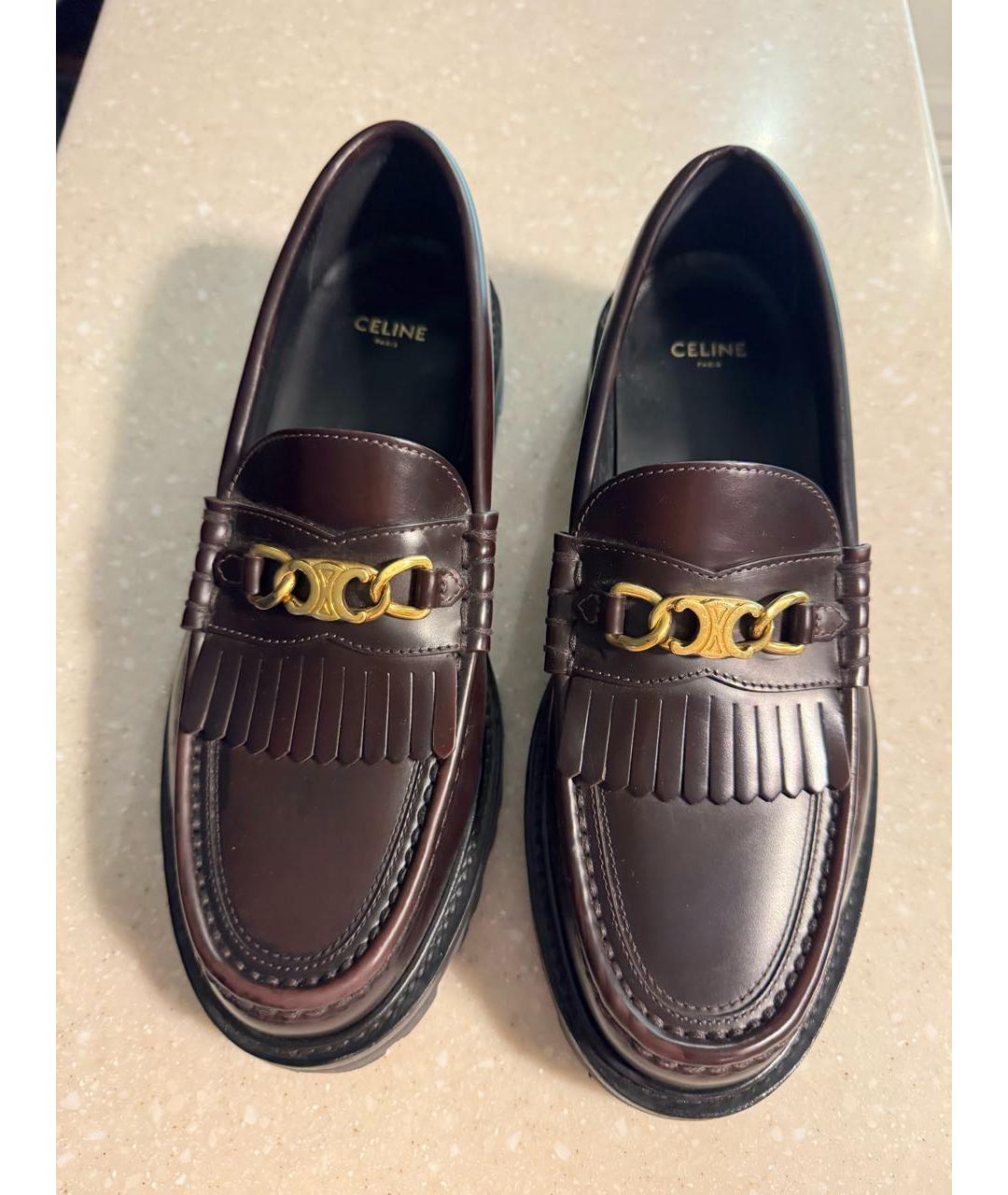 CELINE Бордовые кожаные лоферы, фото 2