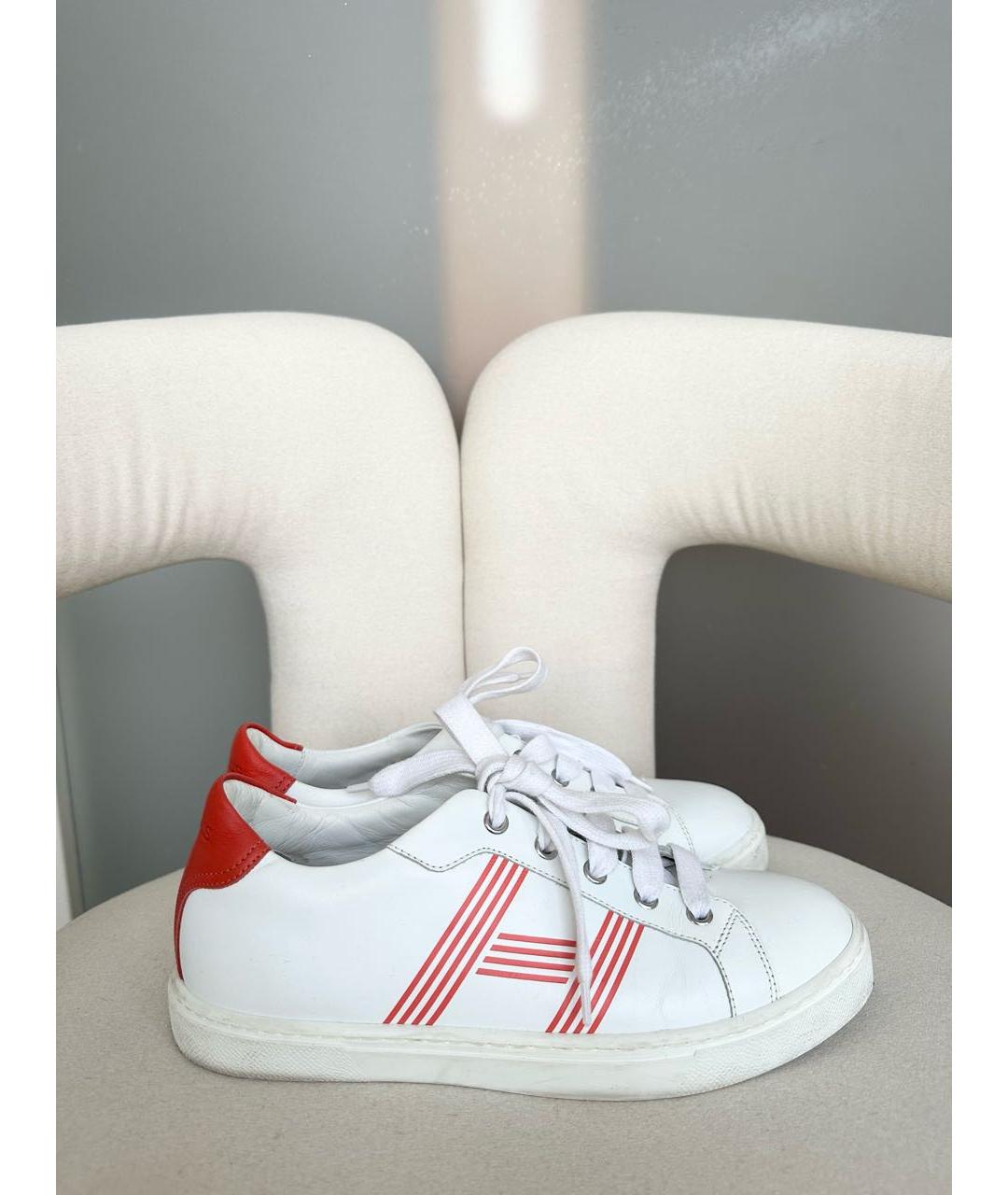 HERMES Белые кожаные кеды, фото 9