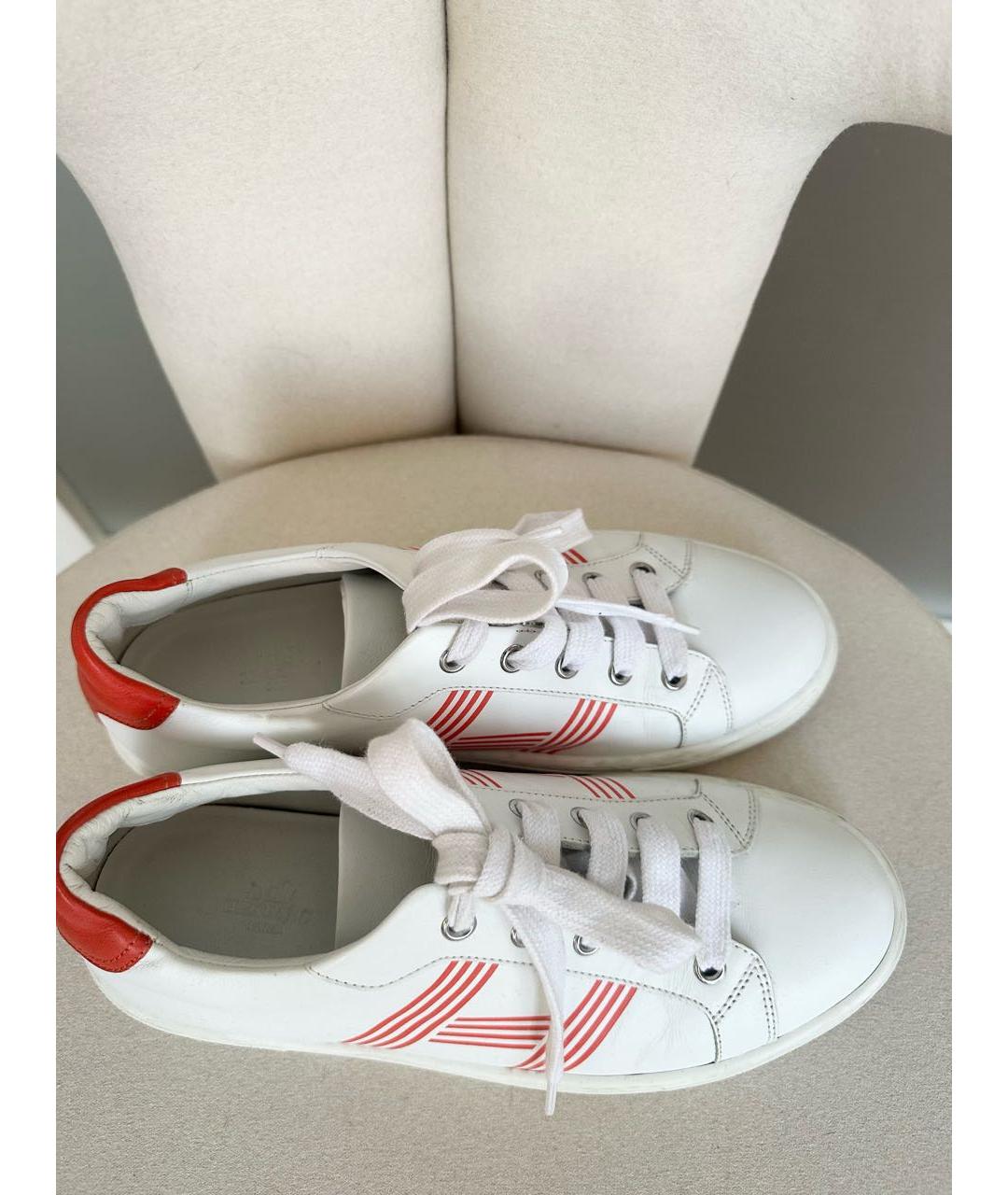 HERMES Белые кожаные кеды, фото 3