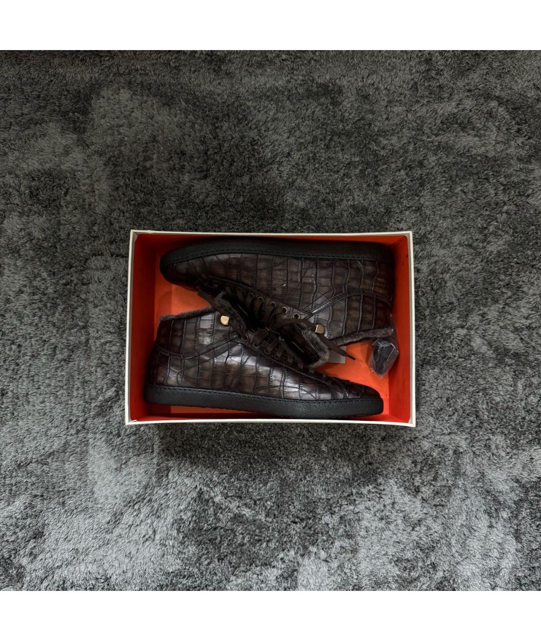 SANTONI Коричневые кожаные высокие кроссовки / кеды, фото 8